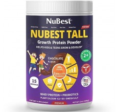 NuBest [초콜릿 맛 성장 단백질 파우더 1병 + 키가 큰 어린이 1병 베리 맛 츄어블 정제 90정] 어린이를 위한 키 성장 번들 - 키 성장, 발달 및 성장 지원