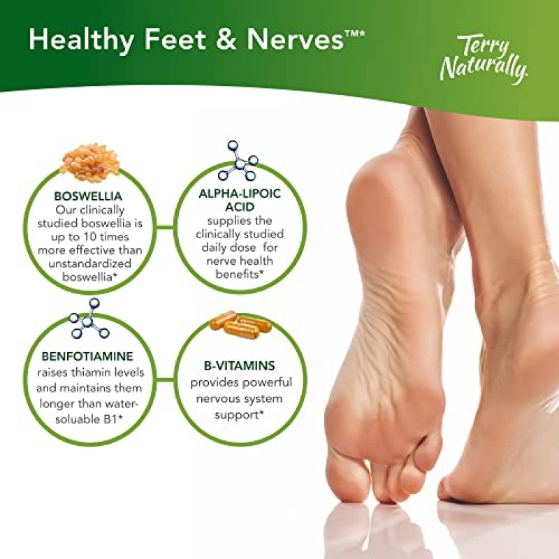 Terry Naturally Healthy Feet & Nerves - 120 비건 캡슐, 2팩 - 신경 기능 지원 보충제 - 비타민 B 및 보스웰리아 함유 - 유전자 변형 성분 없음, 글루텐 없음 - 총 120회 제공량