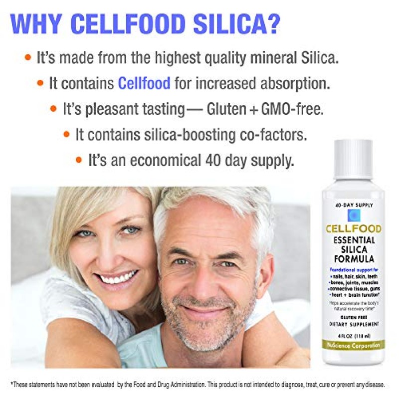 Cellfood Essential Silica 노화 방지 포뮬러 - 4액량 온스, 3팩 - 건강한 뼈, 관절, 모발, 피부, 손톱, 치아 및 잇몸 지원 - 흡수 용이 - 글루텐 및 티아민 없음, 유전자 변형 성분 없음 - 120일 분량