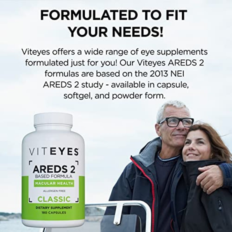 Viteyes AREDS 2 눈 비타민, 클래식 황반 지원, 알레르기 유발 물질 없는 캡슐, 천연 비타민 E, 비타민 C, 아연, 구리, 루테인 및 제아잔틴 함유, 안과 의사가 신뢰함, 미국에서 제조, 180Ct