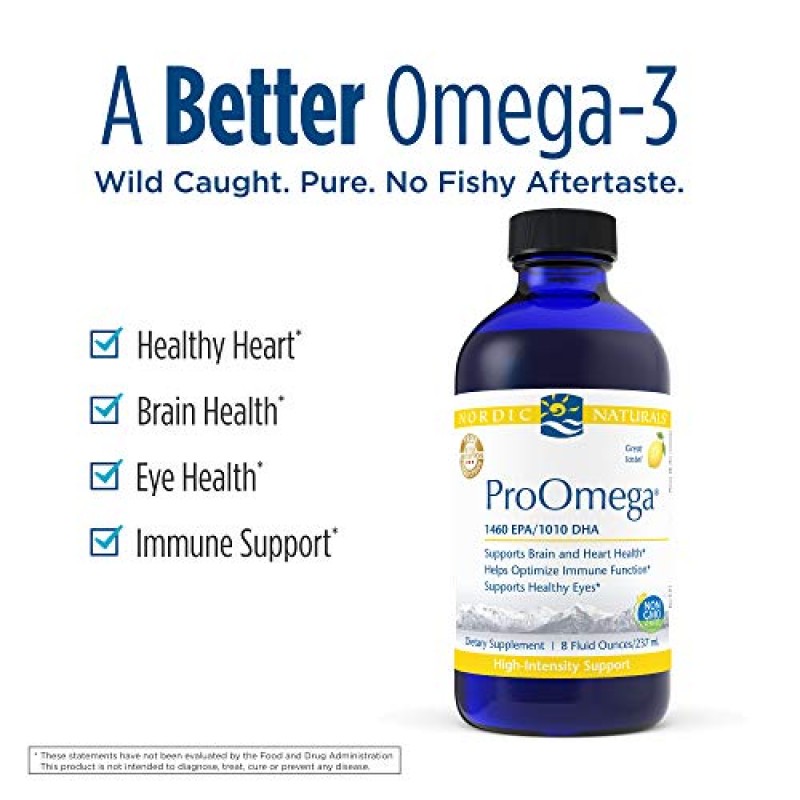 Nordic Naturals ProOmega 액상 레몬 맛 - 8온스 - 2840mg 오메가-3 - EPA 및 DHA 함유 고효능 피쉬 오일 - 뇌, 눈, 심장 및 면역 건강 증진 - 유전자 변형 성분 없음 - 48회분