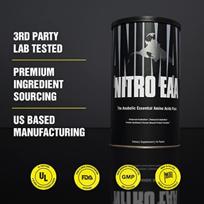 Animal Nitro – BCAA 보충제가 함유된 필수 아니모산 – 근육 회복 및 성장 – 운동 후 근육을 동화작용으로 전환 – 44팩(AN-NI-044-01)