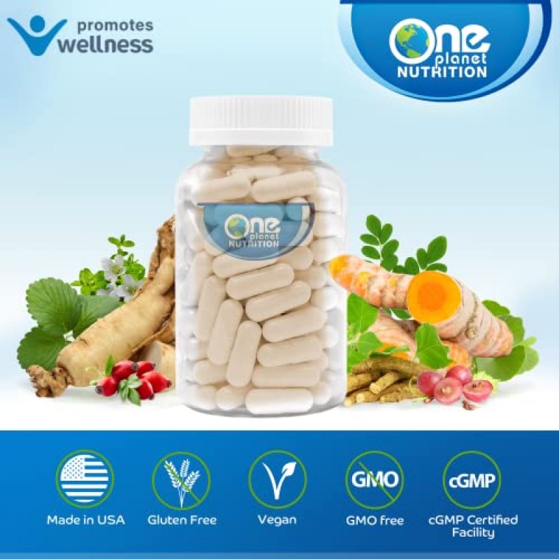 One Planet Nutrition 나노 면역 500mg - 쉬운 흡수를 위한 나노 커큐민, 나노 보스웰리아, 나노 케르세틴, 나노 베르베린 및 나노 안드로그라피스의 나노 보충제 조합 - 120 식물성 캡슐