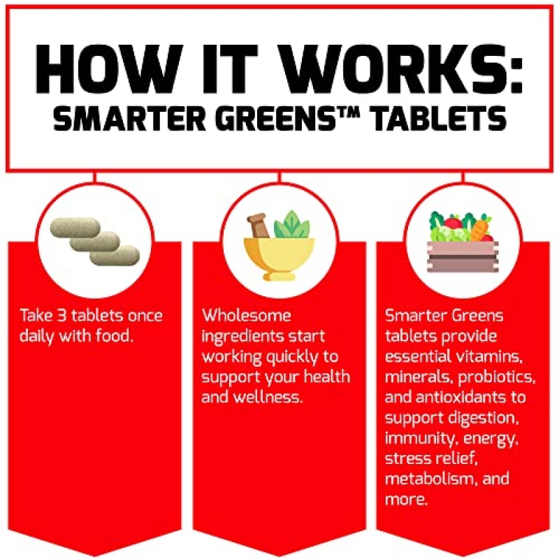 FORCE FACTOR Smarter Greens 정제, 2팩, 소화 개선, 스트레스 감소, 면역력 강화 및 신진대사 지원을 위한 25가지 이상의 슈퍼푸드 및 항산화제가 함유된 녹색 보충제, 180정