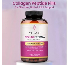 Vitasei Colageterna 콜라겐 펩타이드 캡슐, 케토 알약 브레인 부스터 보충제(히알루론산 포함), 비타민 C, 건강한 피부, 장 건강 및 관절을 위한 가수분해 콜라겐 단백질, 90 캡슐(3팩)