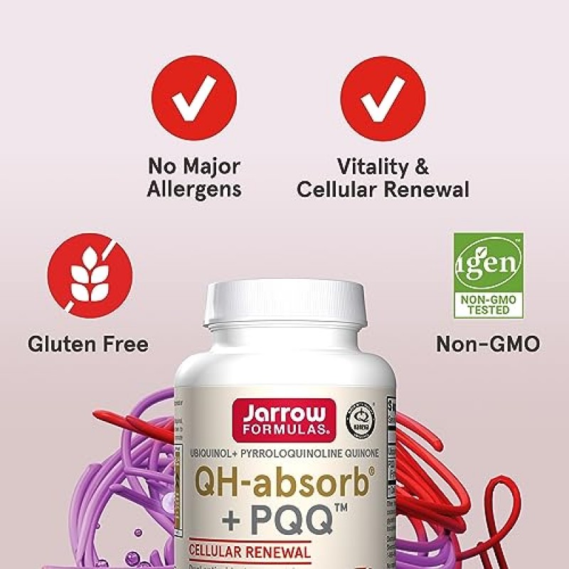 Jarrow Formulas QH-absorb + PQQ - 100 mg 유비퀴놀 - 최대 60회 제공량(소프트젤) - 세포 재생 및 미토콘드리아 생물 발생을 위한 항산화제 지원 - 건강 보조식품 - 글루텐 프리