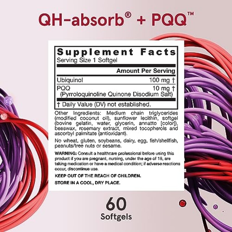 Jarrow Formulas QH-absorb + PQQ - 100 mg 유비퀴놀 - 최대 60회 제공량(소프트젤) - 세포 재생 및 미토콘드리아 생물 발생을 위한 항산화제 지원 - 건강 보조식품 - 글루텐 프리