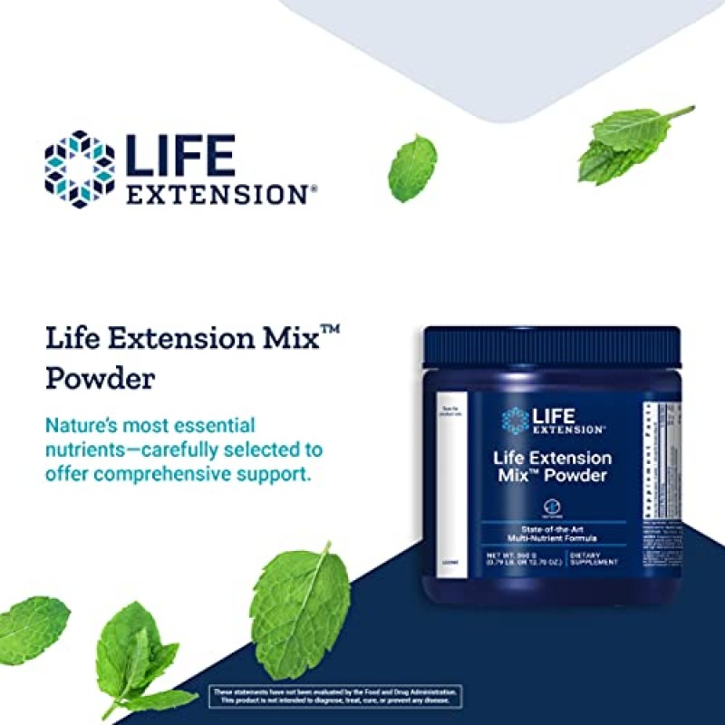 Life Extension 믹스 파우더 - 고효능 비타민, 미네랄, 과일 및 야채 보충제 - 전신 건강 및 면역력 지원을 위한 완벽한 일일 채소 블렌드 - 글루텐 프리 - 12.70oz(30회분)