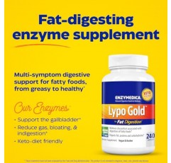 Enzymedica Lypo Gold, 농축된 양의 리파제 효소, 지방이 많은 음식 소화용, 240 캡슐(240회분)