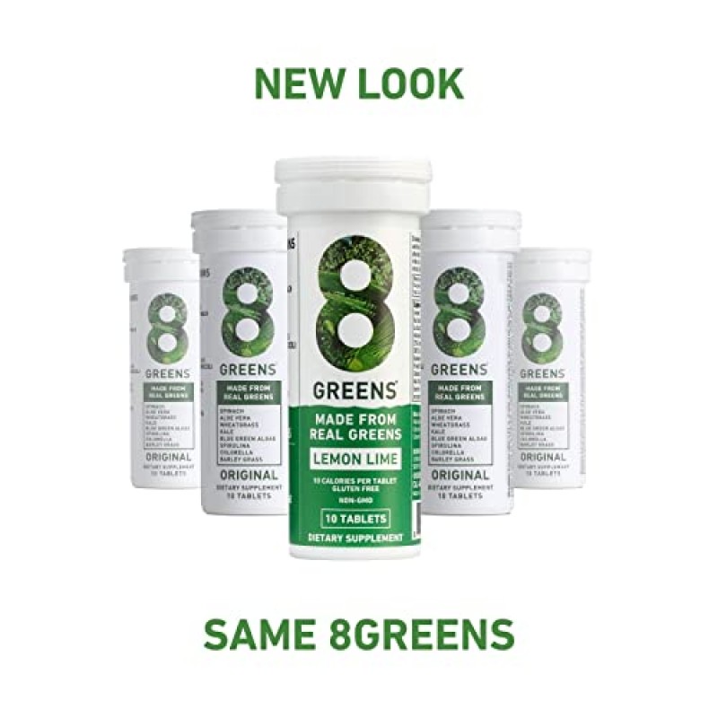 8Greens Daily Greens 발포성 정제 - 슈퍼푸드 부스터, 에너지 및 면역 지원, 실제 녹색으로 제조, 비타민 C, 오리지널 맛, 6개 팩