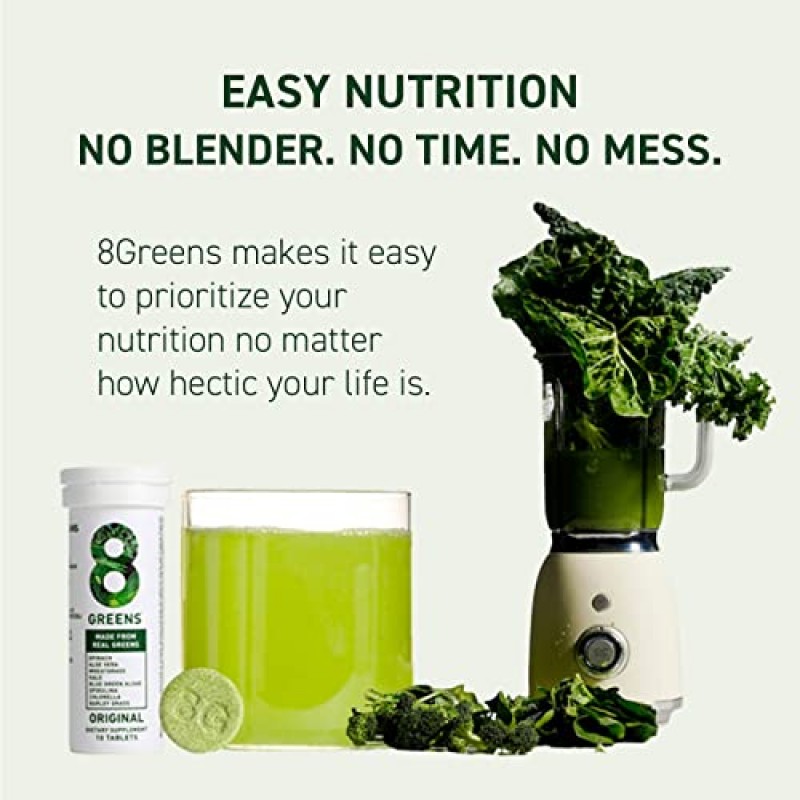 8Greens Daily Greens 발포성 정제 - 슈퍼푸드 부스터, 에너지 및 면역 지원, 실제 녹색으로 제조, 비타민 C, 오리지널 맛, 6개 팩