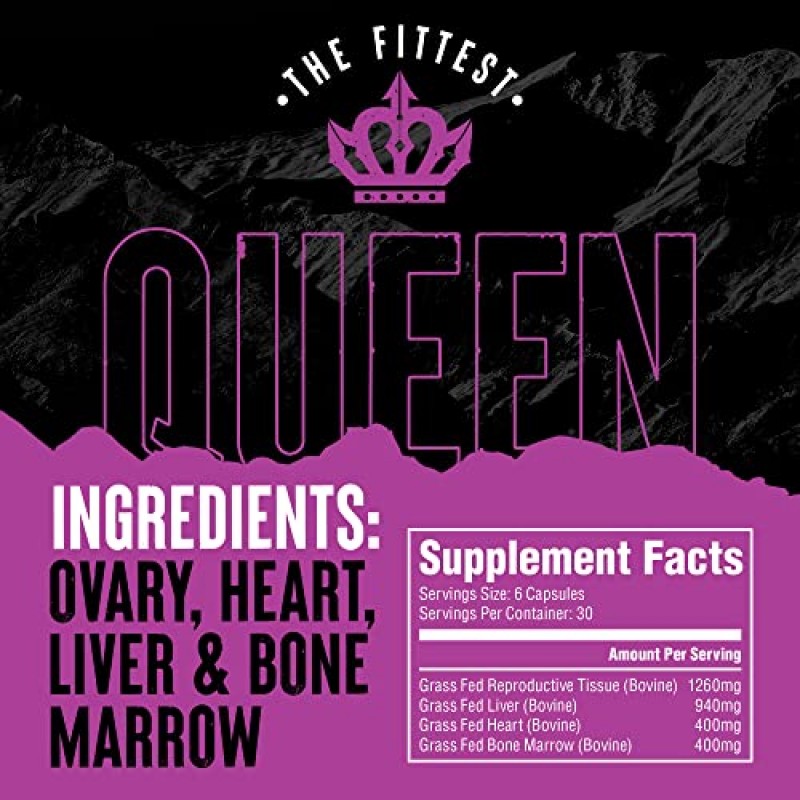 Queen — 여성 호르몬 균형, 다산, 기분, 욕구, 에너지 및 활동 지원… 난소, 간, 골수 및 심장이 포함된 천연 성분… 