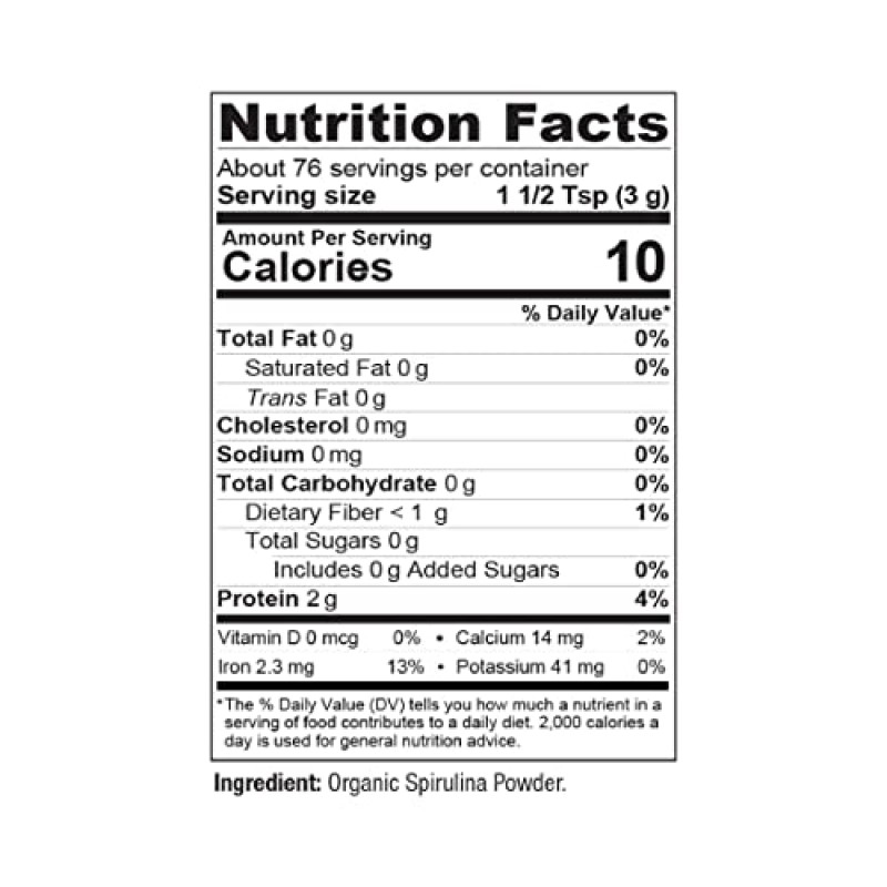 BareOrganics 13132 USDA 유기농 생 스피루리나 분말, 전체 식품 보충제, 글루텐 프리 및 비 GMO, 8온스(3팩)