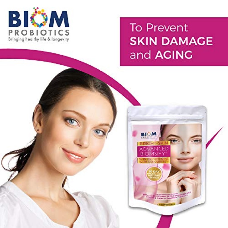 BrightSkin 글루타티온 VIT C GenoWhite (30) 피부 미백 및 브라이트닝, 다크 스팟 감소 및 피부 투명도 향상을 위한 좌약. 흠집을 줄입니다.