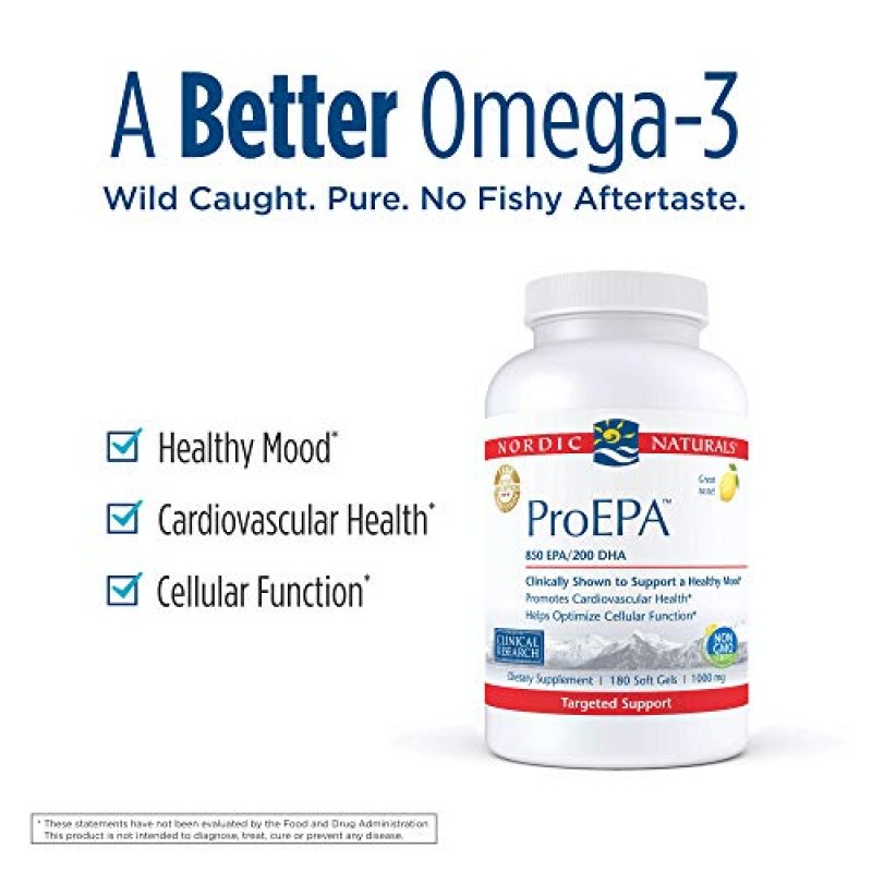 Nordic Naturals ProEPA, 레몬 - 180 소프트 젤 - 1210 mg 오메가-3 - 건강한 기분, 심장 건강 및 세포 기능을 위한 고강도 EPA 포뮬러 - 비 GMO - 90회분