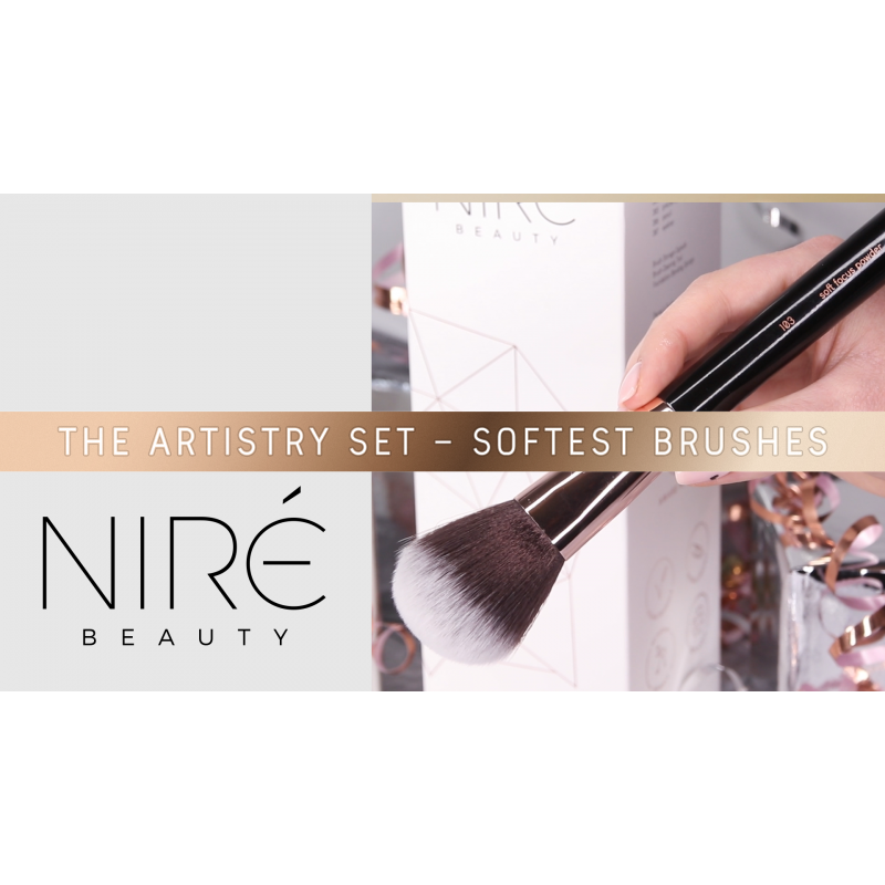 Niré Beauty 15피스 수상 경력 전문 메이크업 브러쉬 세트: 비건 메이크업 브러쉬 케이스, 메이크업 스펀지, 브러쉬 클리너, 가이드, 선물 상자