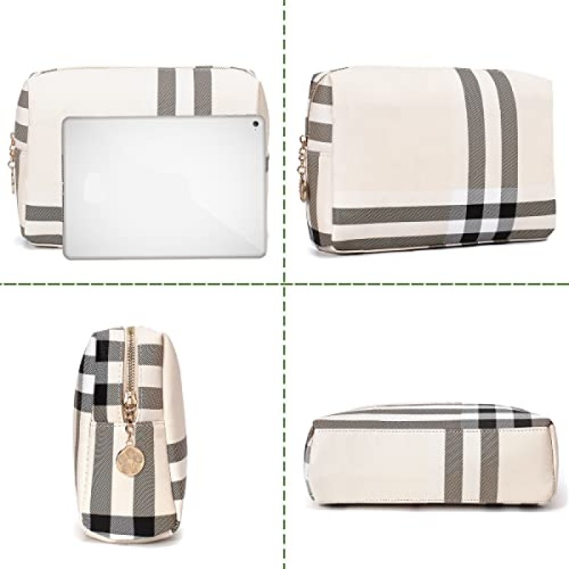 지갑을위한 Jessyline 대형 메이크업 가방 고급 여성용 화장품 가방 디자이너 메이크업 파우치 세면 용품 여행 주최자 (베이지 색)