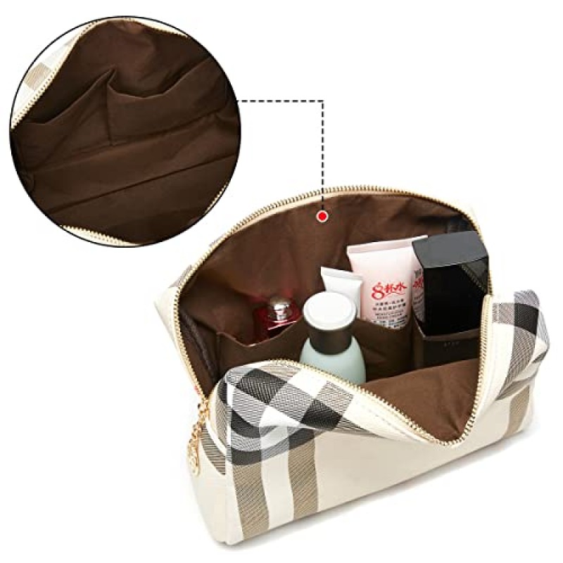 지갑을위한 Jessyline 대형 메이크업 가방 고급 여성용 화장품 가방 디자이너 메이크업 파우치 세면 용품 여행 주최자 (베이지 색)