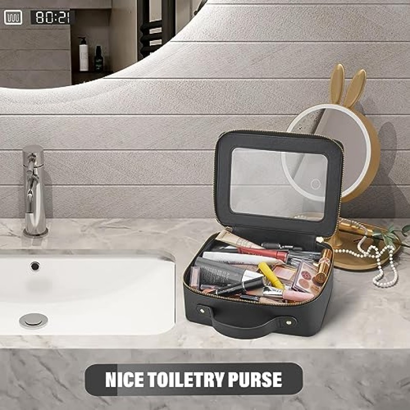 여성용 Hoosel 투명 메이크업 가방 주최자, 손잡이가 있는 여행용 화장품 케이스용 투명 세면용품 가방 선물용 휴대용 메이크업 보관함, 블랙