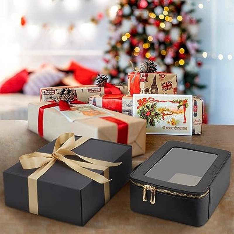 여성용 Hoosel 투명 메이크업 가방 주최자, 손잡이가 있는 여행용 화장품 케이스용 투명 세면용품 가방 선물용 휴대용 메이크업 보관함, 블랙