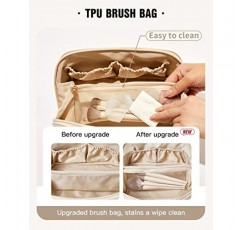 EACHY 여행용 메이크업 가방, 여성용 대용량 화장품 가방, 방수 휴대용 파우치 오픈형 플랫 세면도구 가방 메이크업 정리함(분배기와 손잡이 포함)(퀼트-화이트)