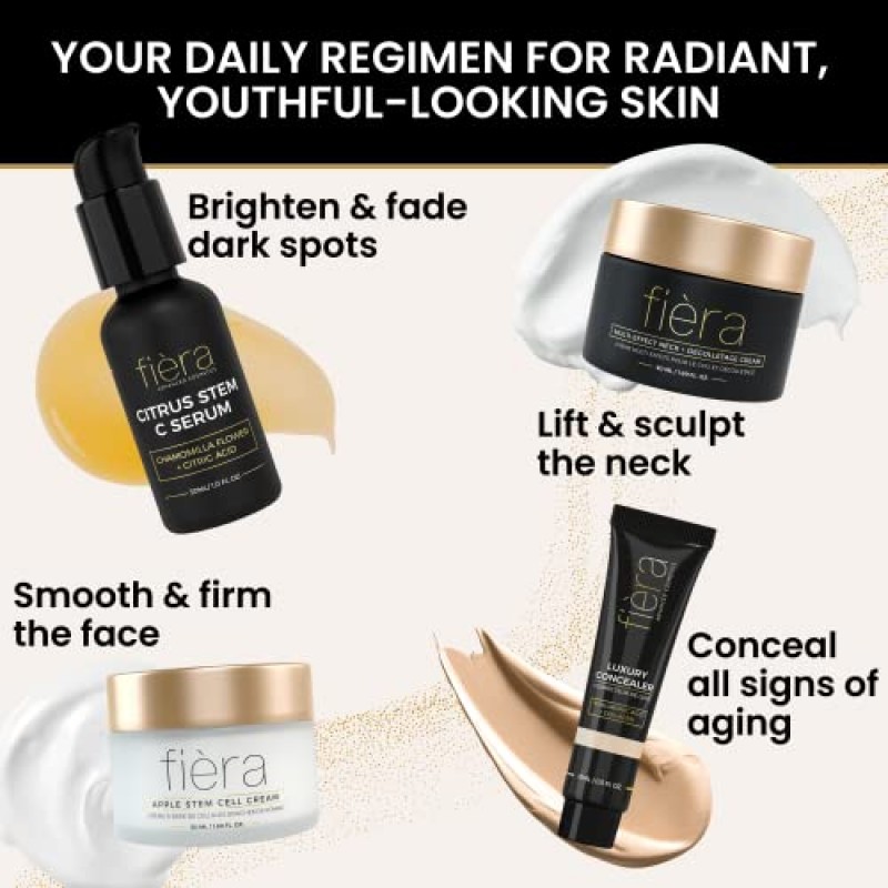 Fièra 비타민 C 세럼, 히알루론산 및 감귤류 줄기 세포 - 얼굴과 눈 부위를 브라이트닝, 퍼밍, 수분 공급하는 안티 에이징 세럼 - 1 FL. 온스. / 30ML