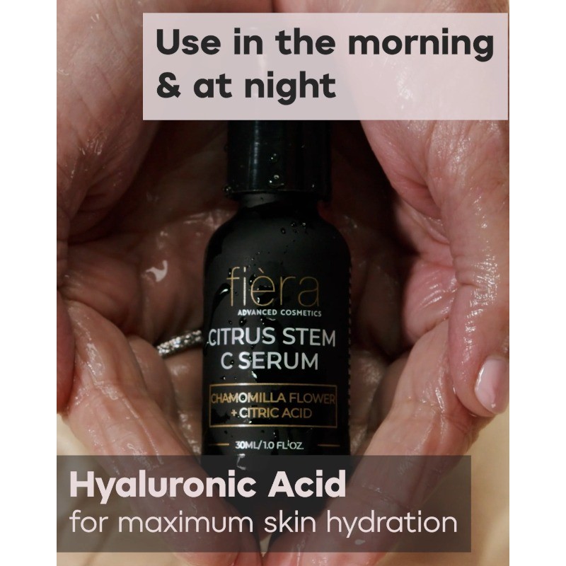 Fièra 비타민 C 세럼, 히알루론산 및 감귤류 줄기 세포 - 얼굴과 눈 부위를 브라이트닝, 퍼밍, 수분 공급하는 안티 에이징 세럼 - 1 FL. 온스. / 30ML