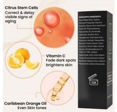 Fièra 비타민 C 세럼, 히알루론산 및 감귤류 줄기 세포 - 얼굴과 눈 부위를 브라이트닝, 퍼밍, 수분 공급하는 안티 에이징 세럼 - 1 FL. 온스. / 30ML