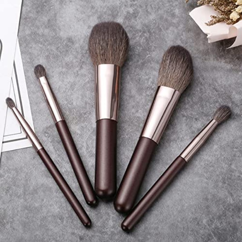 Kanviensl 여행 메이크업 브러쉬, 5개 휴대용 소프트 염소 털 메이크업 블렌딩 브러쉬 세트, 케이스 포함, 파우더 블러쉬 컨실러 컨투어링 하이라이팅을 위한 완벽한 메이크업 도구