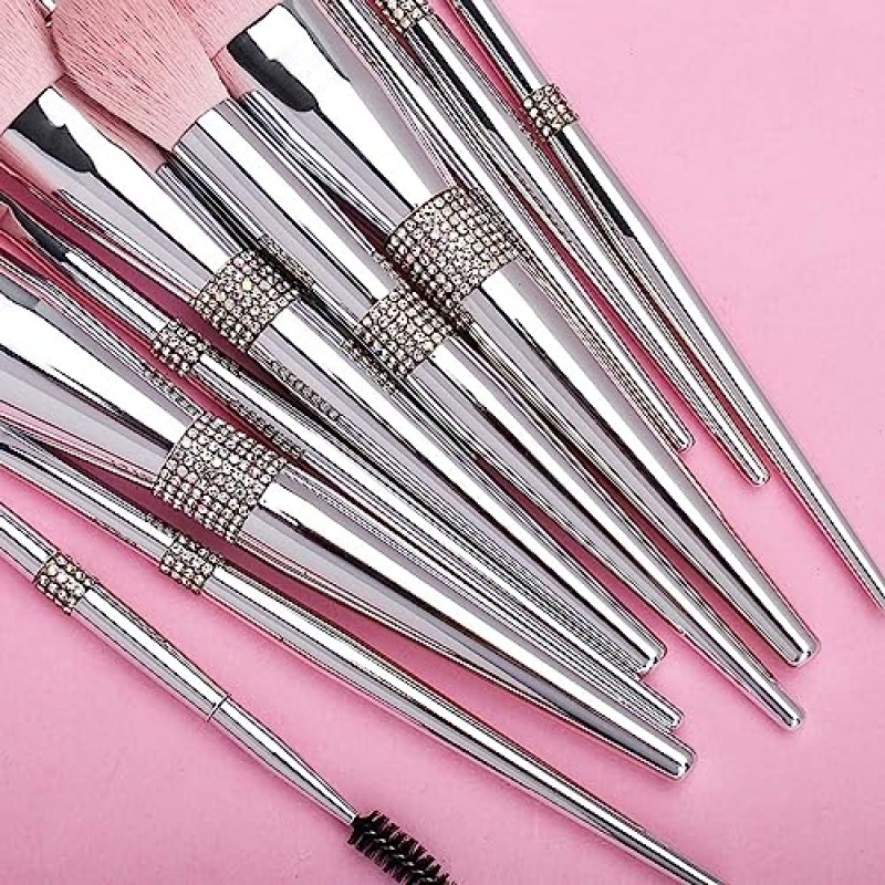 전문 메이크업 브러쉬 세트 럭셔리 11pcs 실버 글리터 크리스탈 메이크업 브러쉬 키트 비건 소프트 합성 헤어 파운데이션 아이섀도 눈썹 립 화장품 브러쉬 세트 소녀를 위한 선물 상자