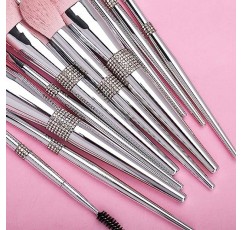 전문 메이크업 브러쉬 세트 럭셔리 11pcs 실버 글리터 크리스탈 메이크업 브러쉬 키트 비건 소프트 합성 헤어 파운데이션 아이섀도 눈썹 립 화장품 브러쉬 세트 소녀를 위한 선물 상자