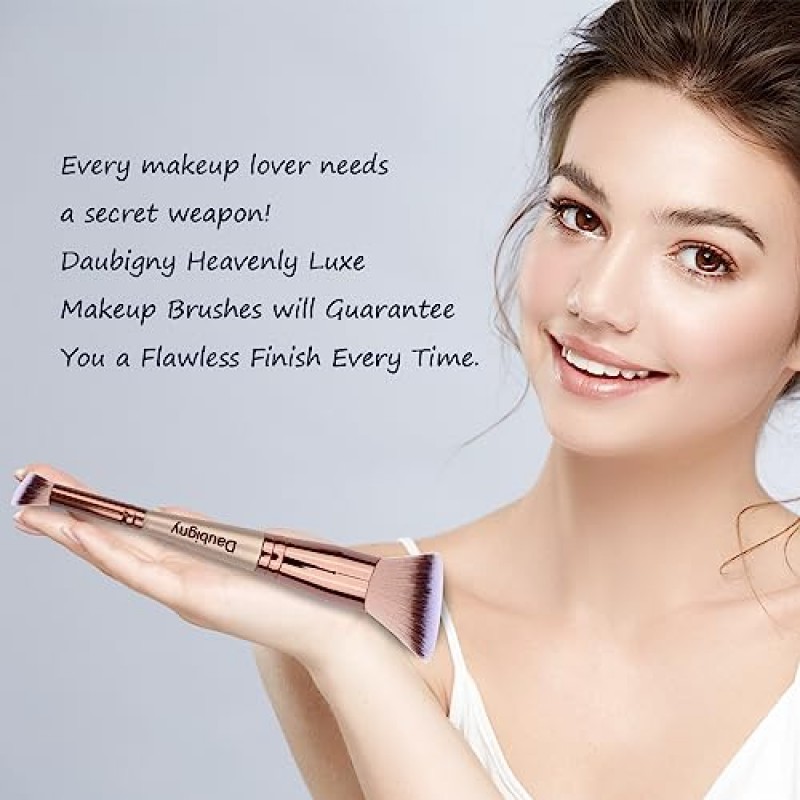 도비니 메이크업 브러쉬 듀얼 엔드 각진 파운데이션 브러쉬 컨실러 브러쉬 어떤 룩에도 완벽함 프리미엄 럭스 헤어 라운드형 테이퍼드 무결점 브러쉬 리퀴드, 크림, 파우더, 블렌딩, 버핑, 컨실러(샴페인 골드)에 이상적