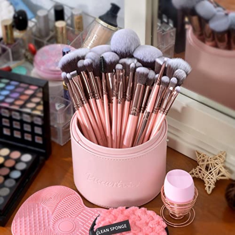 Bueart 디자인 최고의 선물 럭셔리 30Pcs 전문 펄 핑크 디럭스 메이크업 브러쉬 세트 슈퍼 초대형 브러쉬 홀더 케이스 파운데이션 페이스 블렌딩 블러쉬 컨실러 브러쉬 세트 메이크업