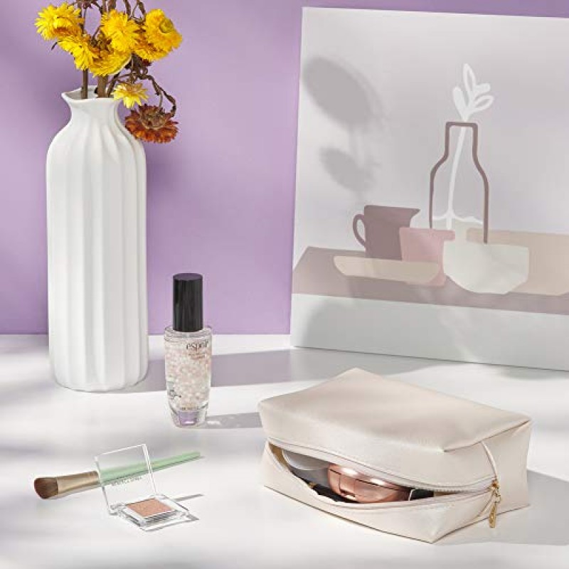 Sohynca 2pcc 세트 여성용 PU 가죽 화장품 가방 일상 사용을 위한 미니멀리즘 메이크업 가방 휴대용 보관 지갑 작고 깔끔한 화장품 파우치 여행용 방수 세면도구 가방(아이보리 화이트)