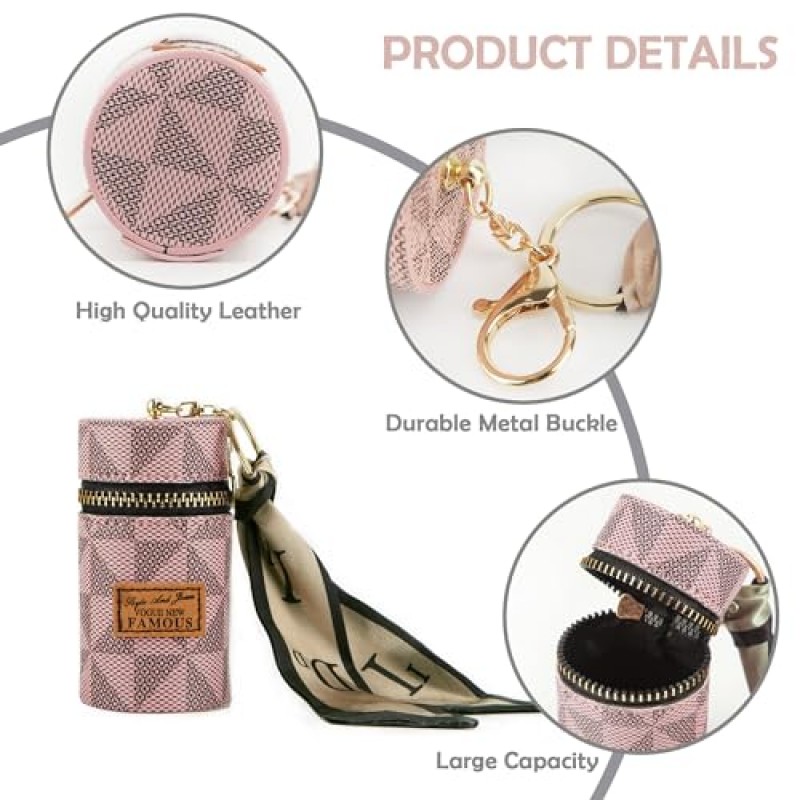 BADETI 3PCS 립스틱 케이스 립스틱 주최자 고급 가죽 립글로스 가방 미니 립스틱 케이스 키체인 립스틱 홀더 소녀 여행 립글로스 메이크업 보관 케이스 지갑 향수 손톱 폴란드어