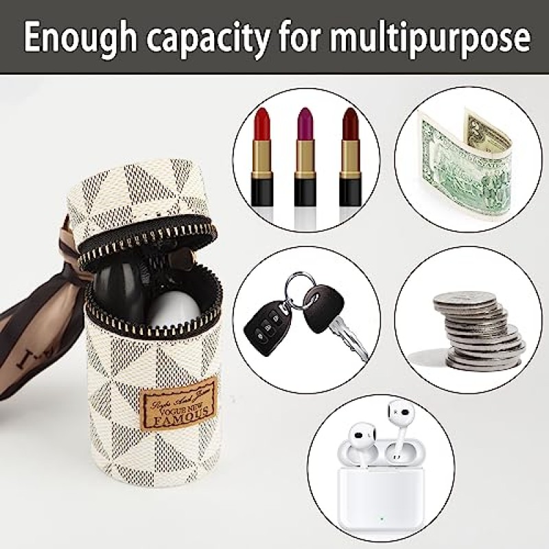 BADETI 3PCS 립스틱 케이스 립스틱 주최자 고급 가죽 립글로스 가방 미니 립스틱 케이스 키체인 립스틱 홀더 소녀 여행 립글로스 메이크업 보관 케이스 지갑 향수 손톱 폴란드어