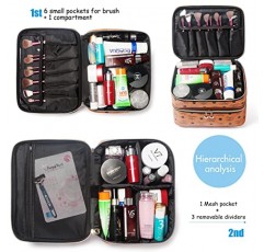 여성용 LACATTURA 더블 레이어 메이크업 가방, 가죽 여행 세면도구 가방, 조절 가능한 칸막이가 있는 대형 화장품 케이스, 휴대용 메이크업 정리함, 브러시 홀더, 여성용 미용 보관 가방, 브라운