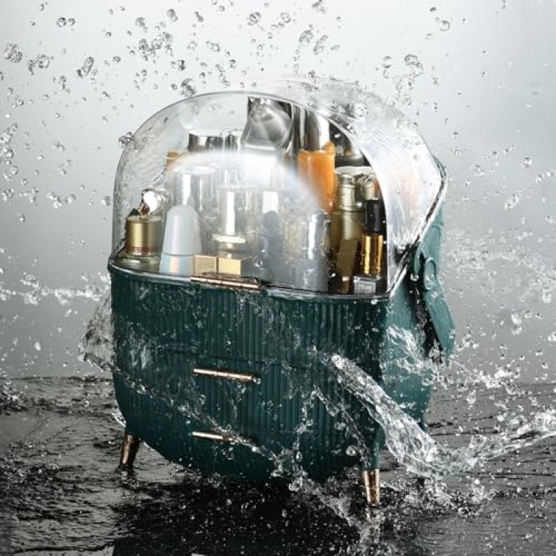 CANITORON 메이크업 보관 정리함, 2단 보관 상자 및 투명 커버가 포함된 화장품 디스플레이 케이스, 침실 세면대 책상 및 T1-흰색