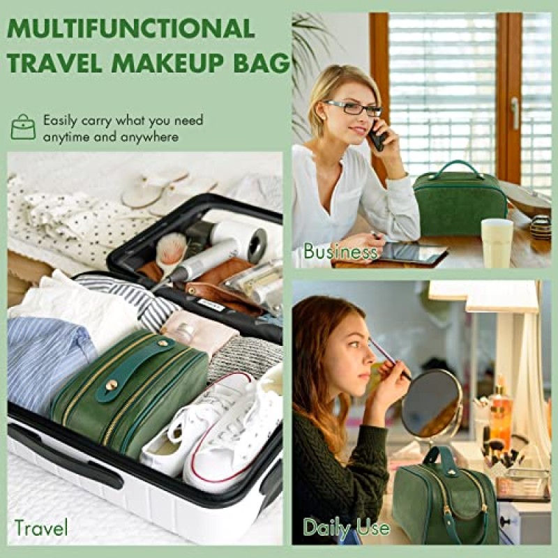 Leipple 메이크업 가방 2 팩 - 대용량 휴대용 여행 화장품 세면 용품 가방 PU 가죽 방수 메이크업 가방 여성용 다기능 주최자 보관 가방 여자