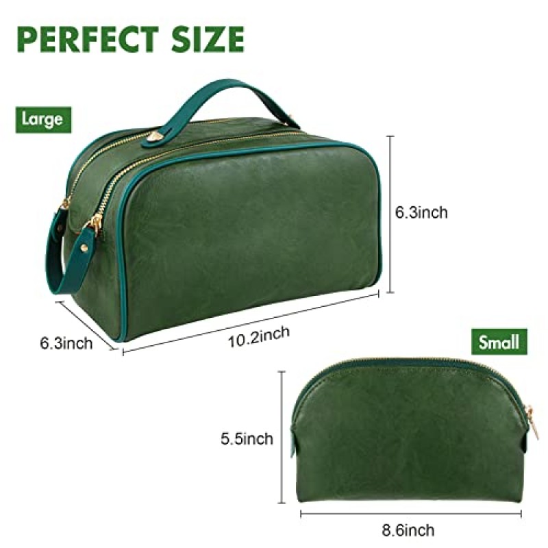 Leipple 메이크업 가방 2 팩 - 대용량 휴대용 여행 화장품 세면 용품 가방 PU 가죽 방수 메이크업 가방 여성용 다기능 주최자 보관 가방 여자