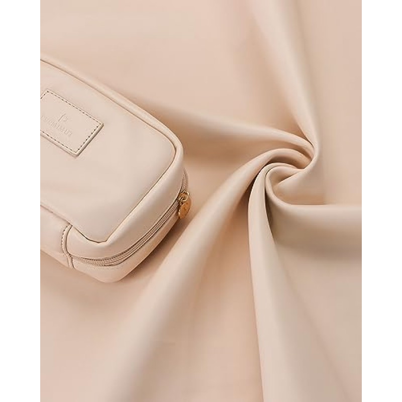 Pocmimut PU 가죽 메이크업 가방 소형 여행 메이크업 가방, 지갑용 오픈 플랫 소형 메이크업 가방, 지갑 파우치, 여성용 소형 메이크업 파우치(흰색)