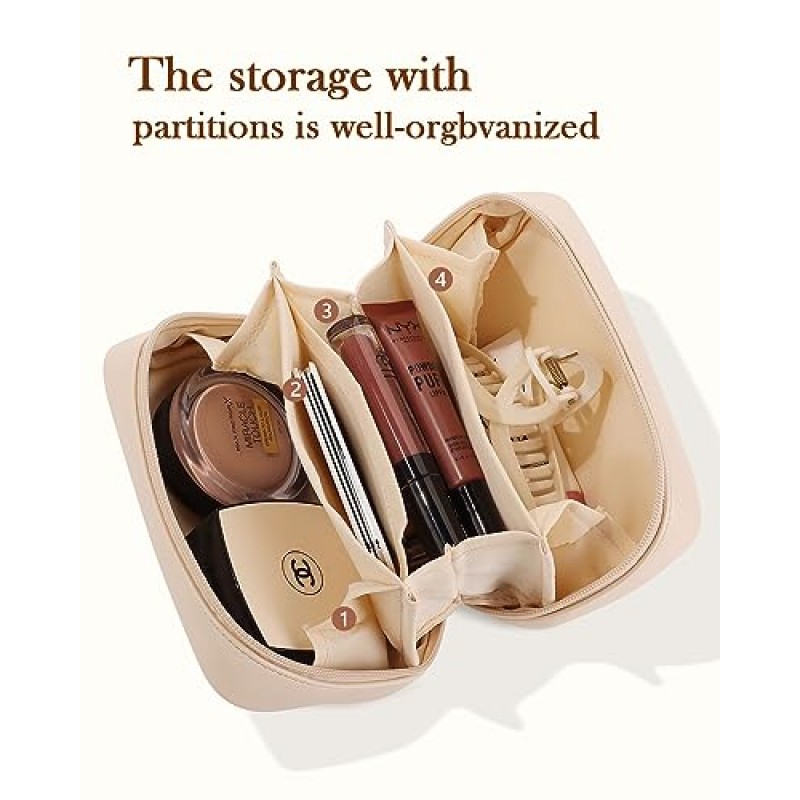 Pocmimut PU 가죽 메이크업 가방 소형 여행 메이크업 가방, 지갑용 오픈 플랫 소형 메이크업 가방, 지갑 파우치, 여성용 소형 메이크업 파우치(흰색)