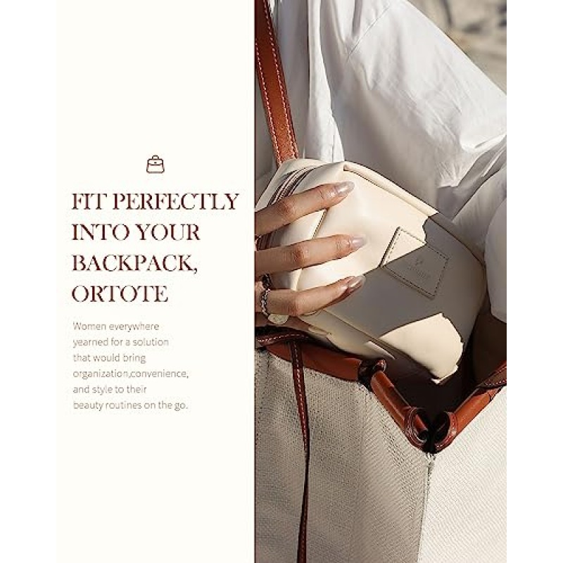 Pocmimut PU 가죽 메이크업 가방 소형 여행 메이크업 가방, 지갑용 오픈 플랫 소형 메이크업 가방, 지갑 파우치, 여성용 소형 메이크업 파우치(흰색)