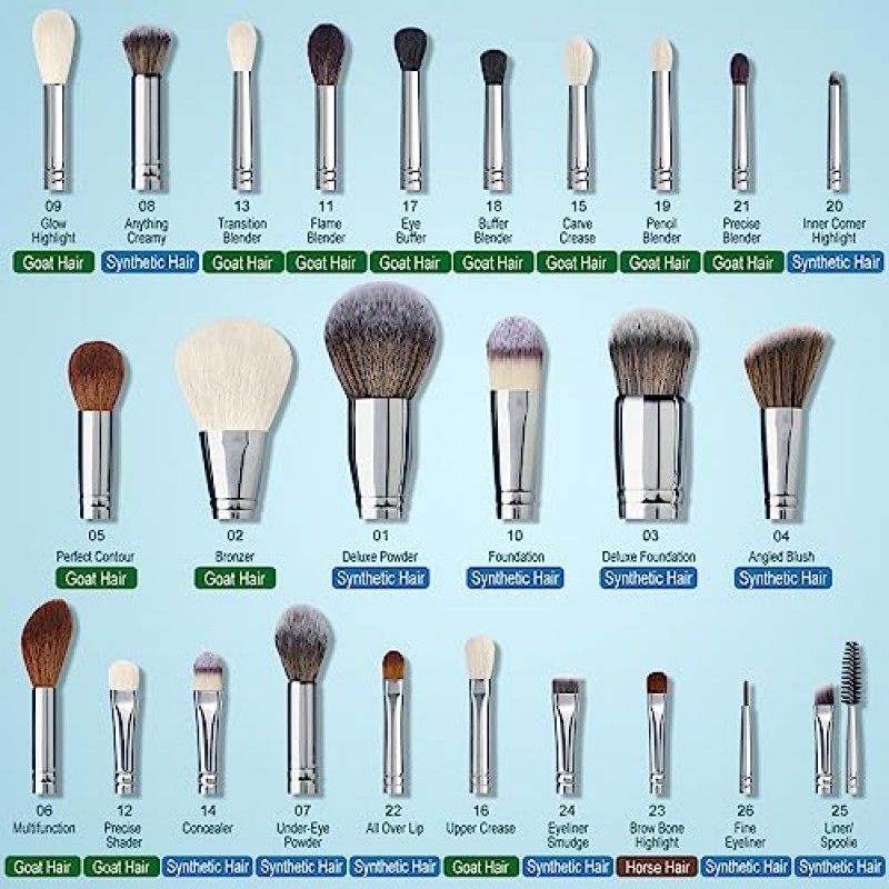 Bueart 디자인 최고의 프로 메이크업 아티스트 메이크업 브러쉬 세트 진짜 천연 염소 머리 말 머리 강모 전문 라벨이 붙은 흰색 브러쉬 세트 럭셔리 초대형 홀더, 메이크업 브러쉬 세트에는 컨투어 파운데이션 페이스 블렌딩 블러쉬 컨실러가 포함되어 있습니다.