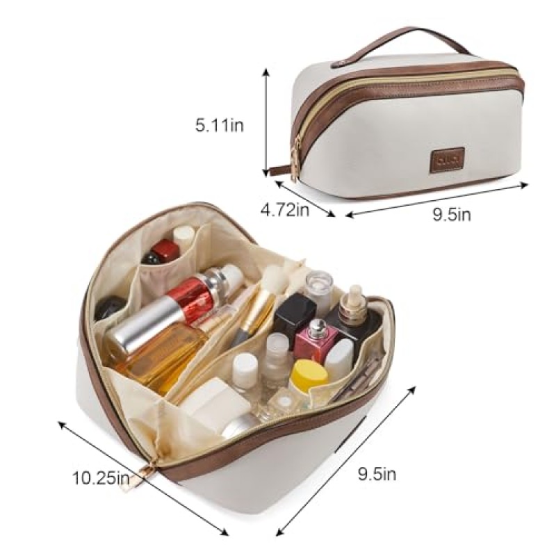 CLUCI 메이크업 가방 여행 메이크업 가방 가죽 방수 대용량 화장품 가방 여성용 메이크업 가방 메이크업 가방 주최자 손잡이와 분배기가있는 세면 용품 가방 플랫 여행 가방