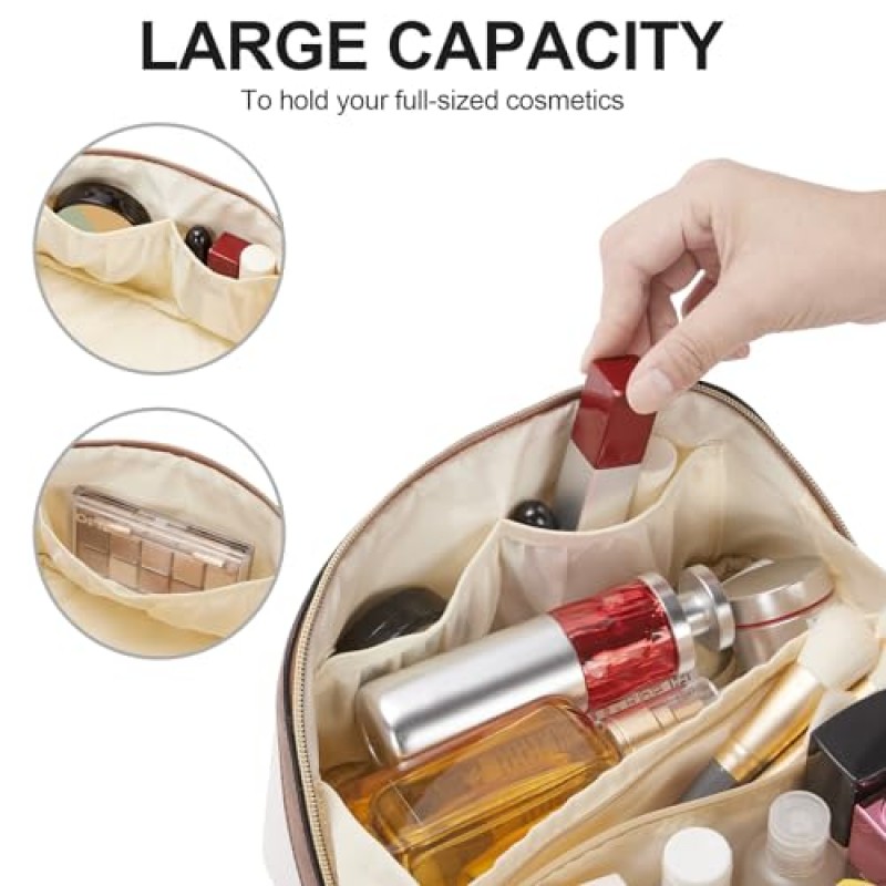CLUCI 메이크업 가방 여행 메이크업 가방 가죽 방수 대용량 화장품 가방 여성용 메이크업 가방 메이크업 가방 주최자 손잡이와 분배기가있는 세면 용품 가방 플랫 여행 가방