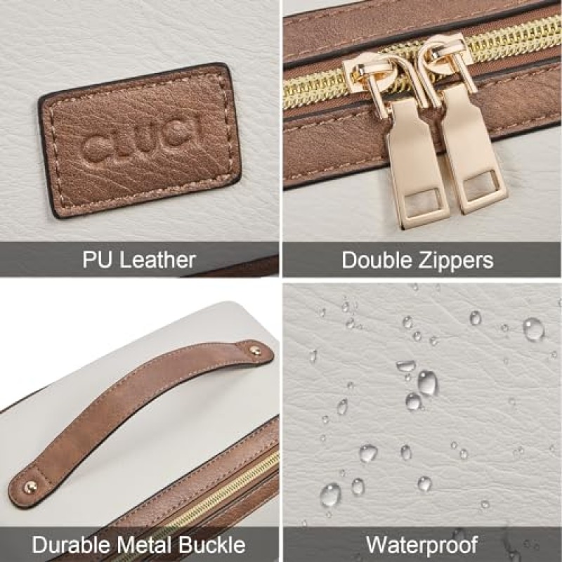 CLUCI 메이크업 가방 여행 메이크업 가방 가죽 방수 대용량 화장품 가방 여성용 메이크업 가방 메이크업 가방 주최자 손잡이와 분배기가있는 세면 용품 가방 플랫 여행 가방