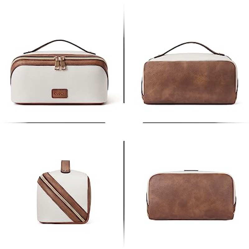 CLUCI 메이크업 가방 여행 메이크업 가방 가죽 방수 대용량 화장품 가방 여성용 메이크업 가방 메이크업 가방 주최자 손잡이와 분배기가있는 세면 용품 가방 플랫 여행 가방