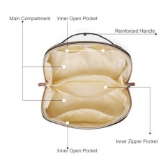 CLUCI 메이크업 가방 여행 메이크업 가방 가죽 방수 대용량 화장품 가방 여성용 메이크업 가방 메이크업 가방 주최자 손잡이와 분배기가있는 세면 용품 가방 플랫 여행 가방