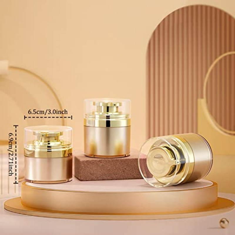 3pcs 황금 리필 진공 병 크림 항아리 측면 누출 1.0 온스 30ml 화장품 공기 펌프 항아리 여행 컨테이너 메이크업 로션 모이스처 라이저 크림을위한 로션 크림 디스펜서